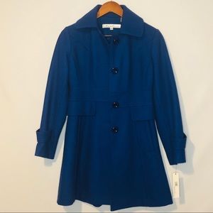 Kenneth Cole Pea Coat Size Petite XS Blue Pleated